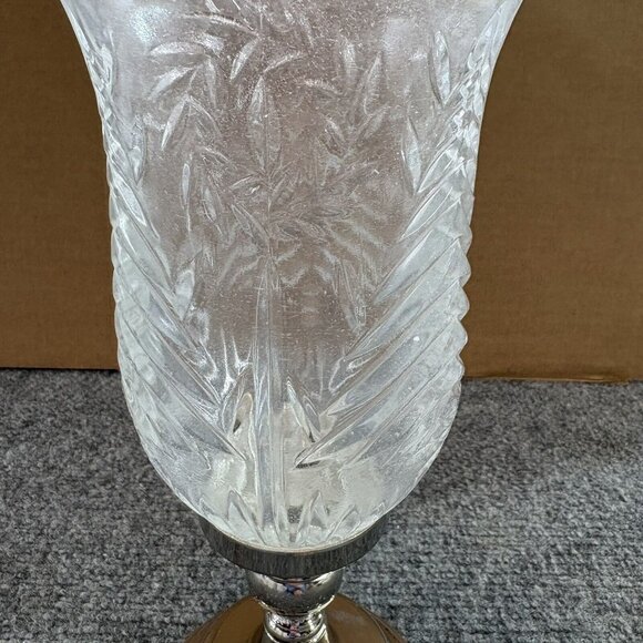 VTG Christmas Trees Hurricane Lamp Candle Holder Silvertone Base Y2K Farmhouse - Picture 6 of 16